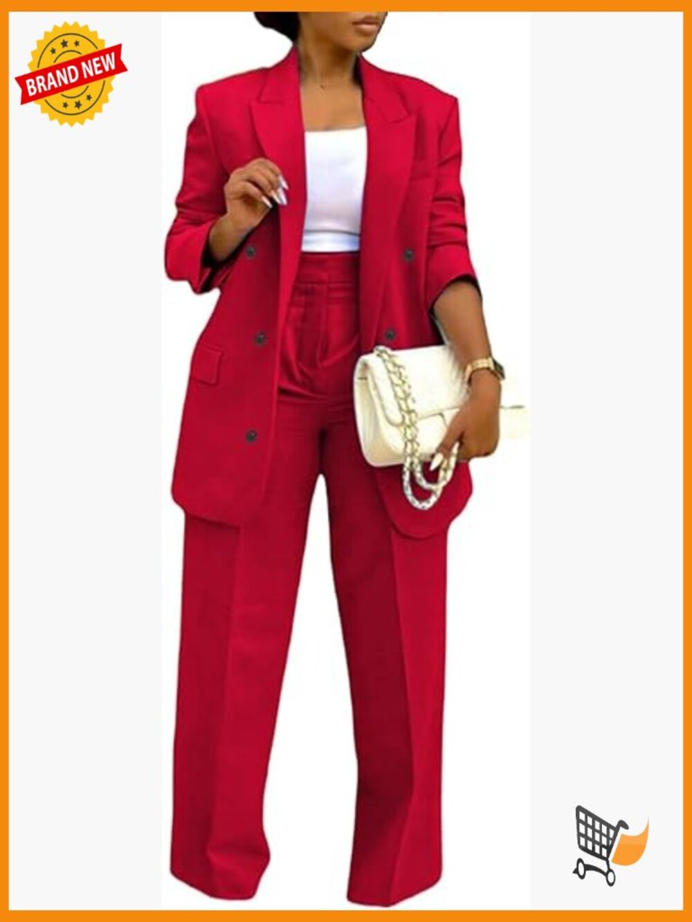 Women's 2 Piece Double Breasted Blazer Wide Leg Pants Business Casual Suit Set